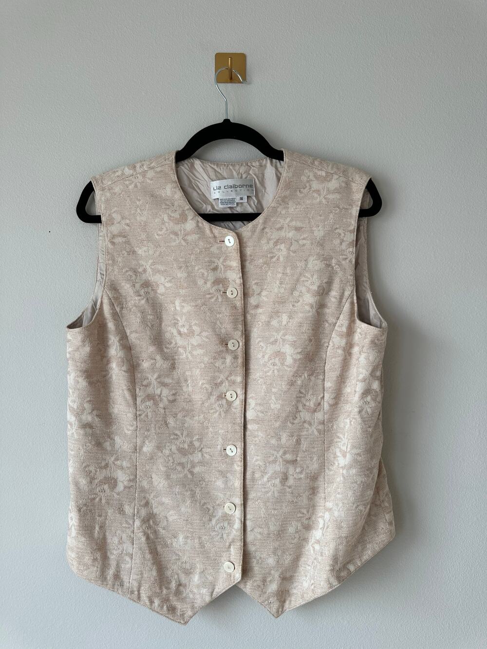 Vintage 90s Liz Claiborne Linen Blend Beige Floral Vest  90s style Tailored 16